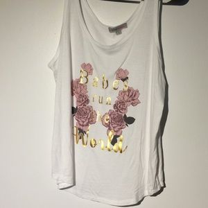 White tank with slogan “Babes run the world”